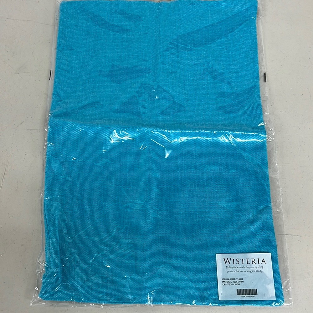 Wisteria turquoise blue linen pillow cover 24x16”